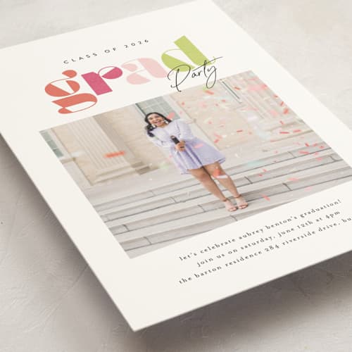 This is a tropical graduation invitations with standard by Itsy Belle Studio called colors printing on signature in petite