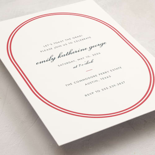This is a cherry graduation invitations with standard by Megan Davis called bocce printing on signature in petite