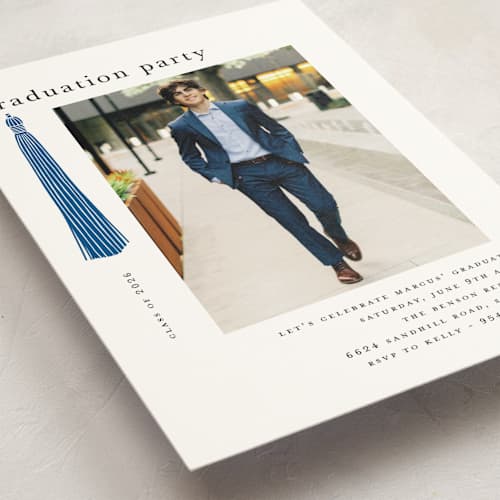 This is a cobalt graduation invitations with standard by Ashlee Townsend called tassled printing on signature in petite