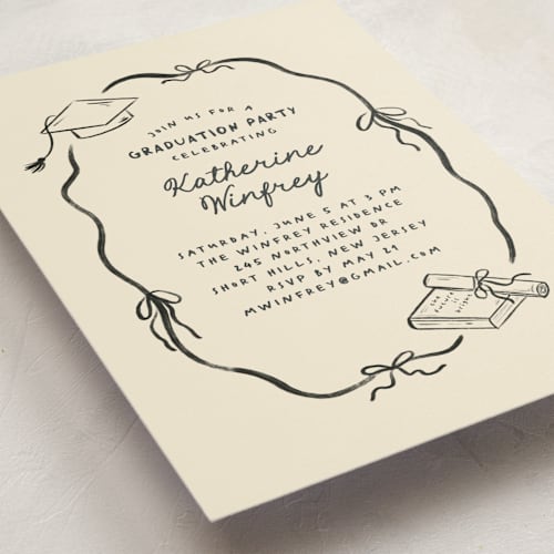 This is a noir graduation invitations with standard by Creo Study called trendsetter printing on signature in petite