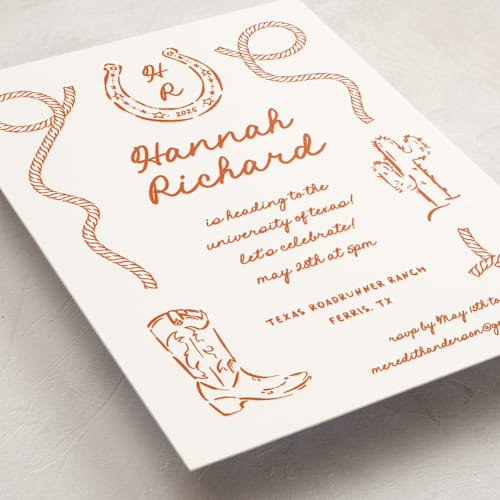 This is a bronco graduation invitations with standard by Claudia Orengo called western printing on signature in petite