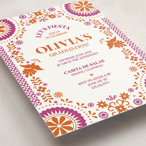 This is a gumdrop graduation invitations with standard by Eva Tadros called let's fiesta printing on signature in petite
