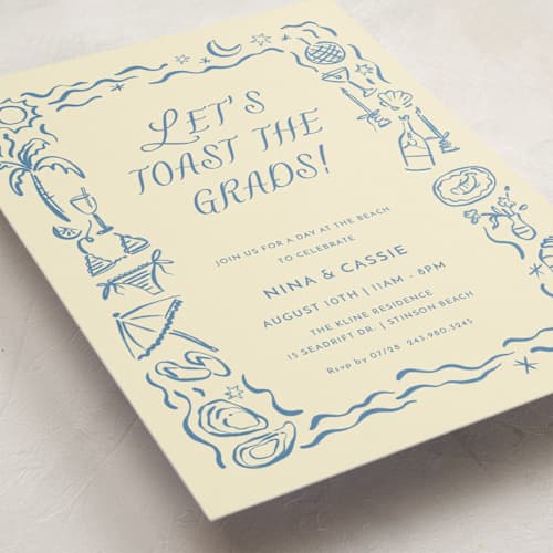 This is a sea graduation invitations with standard by Pati Cascino called on the coast printing on signature in petite