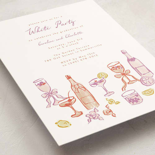 This is a orchid graduation invitations with standard by Cass Loh called cocktails and laughter printing on signature in petite