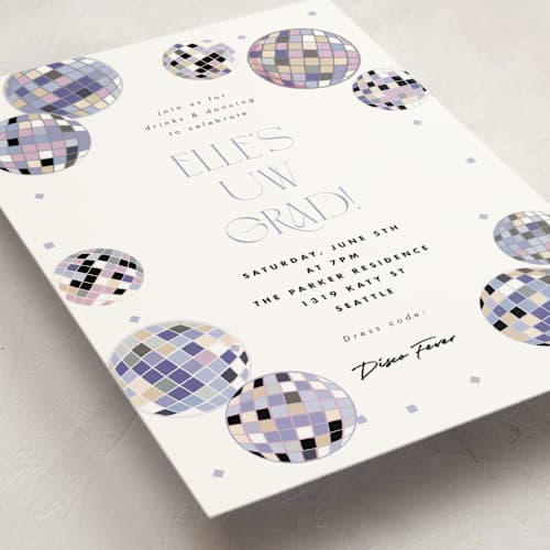 This is a skyline graduation invitations with standard by Corinne Malesic called disco fever printing on signature in petite