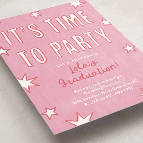 This is a cotton candy graduation invitations with standard by Kercia Jane called starry celebration printing on signature in petite