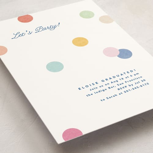 This is a rainbow graduation invitations with standard by Creo Study called confetti party printing on signature in petite