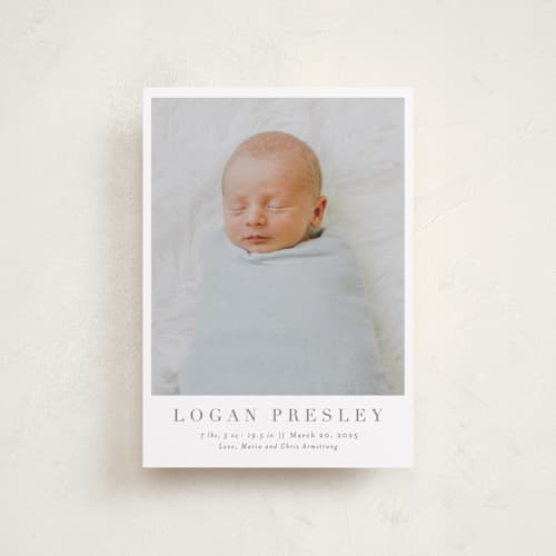 This is a fawn petite birth announcements with standard by Megan Davis called menil printing on recycled smooth signature in petite