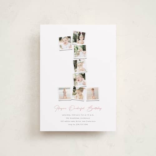 This is a peony petite kids birthday invitations with standard by fatfatin called polaroid big number 1 printing on recycled smooth signature in petite