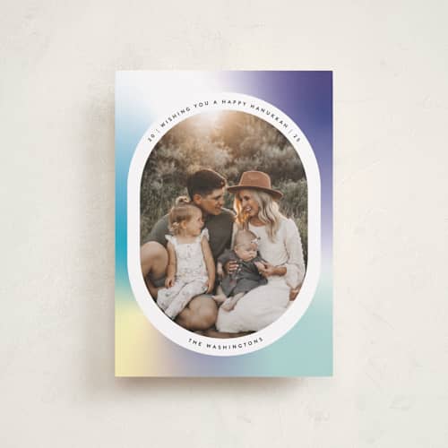 This is a moonlight hanukkah cards with standard by Annie Shapiro called clay printing on recycled smooth signature in petite