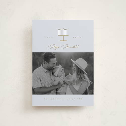 This is a sky hanukkah cards with standard by Ana Sharpe called geo menorah printing on recycled smooth signature in petite