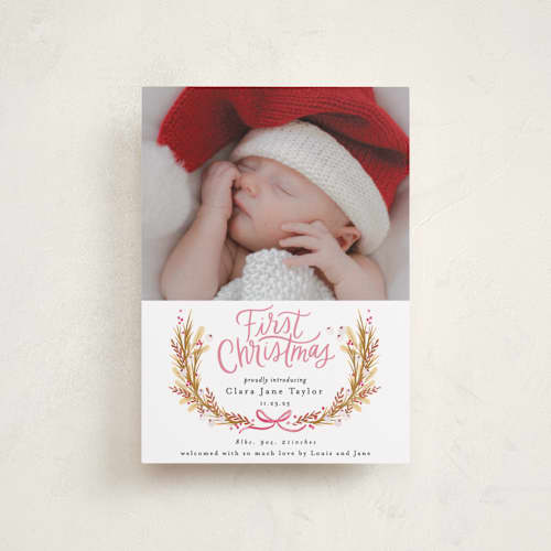This is a winter rose babys first christmas with standard by Alethea and Ruth called first christmas wreath printing on recycled smooth signature in petite