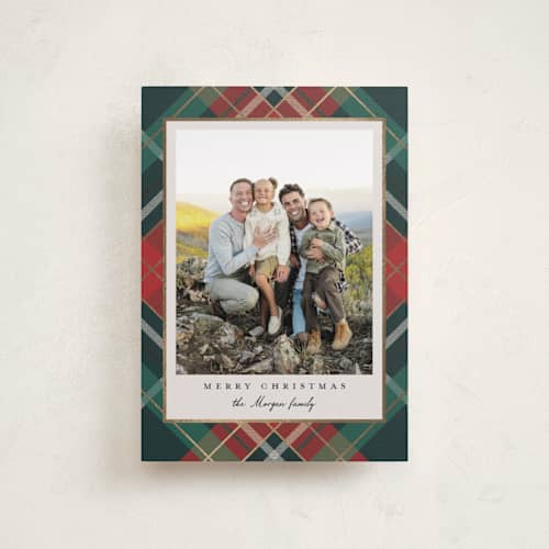 This is a coal petite holiday cards with foil pressed by Petra Kern called fancy plaid printing on recycled smooth signature in petite