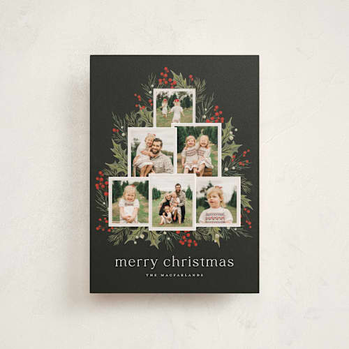 This is a wreath petite holiday cards with standard by Wildfield Paper Co called o' christmas tree printing on recycled smooth signature in petite
