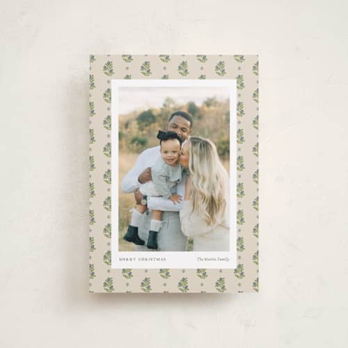 This is a evergreen berry petite holiday cards with standard by Chelsea Petaja called block print holiday printing on recycled smooth signature in petite