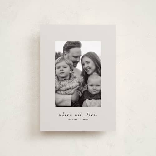 This is a newsprint petite holiday cards with standard by Lea Delaveris called above all printing on recycled smooth signature in petite