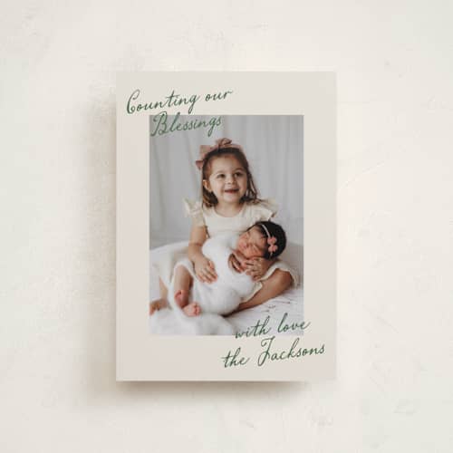 This is a pine needle petite holiday cards with standard by Deynaaz Daraei called luant printing on recycled smooth signature in petite