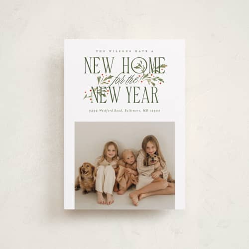 This is a wreath petite holiday cards with standard by Erin L. Wilson called hearth garland printing on recycled smooth signature in petite