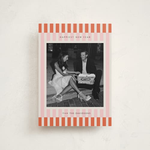 This is a orangesicle petite holiday cards with standard by Jackie Crawford called modern double stripe frame printing on recycled smooth signature in petite