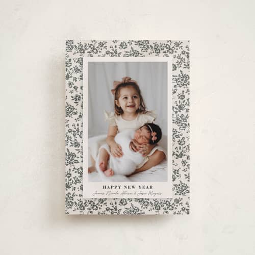 This is a cream petite holiday cards with standard by Jessie Steury called wallpaper printing on recycled smooth signature in petite