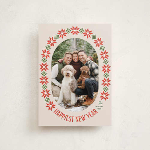 This is a linen petite holiday cards with standard by Karidy Walker called cozy knit christmas printing on recycled smooth signature in petite