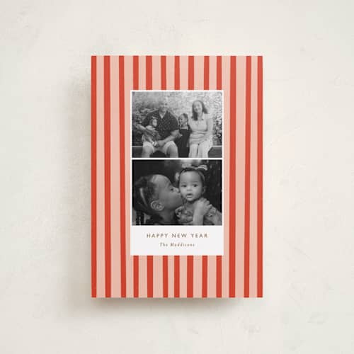 This is a candy cane petite holiday cards with standard by Bethan called striped snaps printing on recycled smooth signature in petite