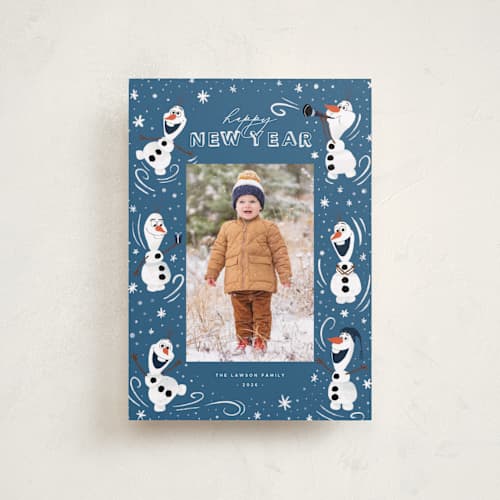 This is a night petite holiday cards with standard by Orasie called disney's frozen olaf holiday fun printing on recycled smooth signature in petite