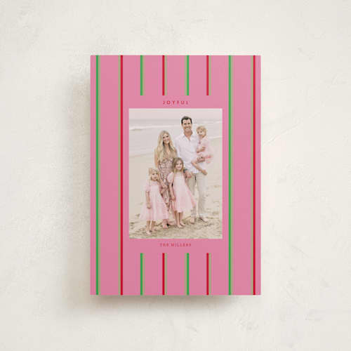 This is a peony petite holiday cards with standard by Baumbirdy called colorful stripes printing on recycled smooth signature in petite