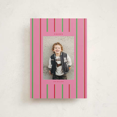 This is a peony petite holiday cards with standard by Baumbirdy called colorful stripes printing on recycled smooth signature in petite