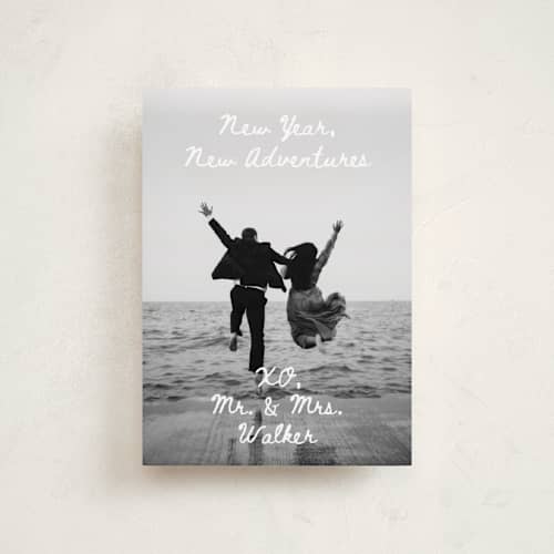 This is a winter petite holiday cards with standard by Alethea and Ruth called new adventure xo's printing on recycled smooth signature in petite