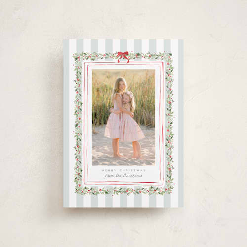 This is a winter mint petite holiday cards with standard by Everett Paper Goods called coastal garland printing on recycled smooth signature in petite