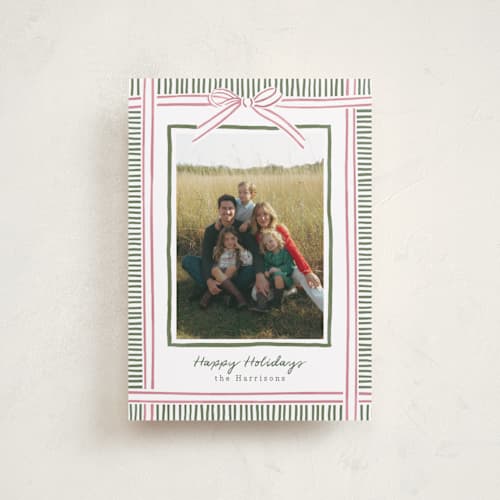 This is a pink sand petite holiday cards with standard by Chris Griffith called holiday wrap printing on recycled smooth signature in petite