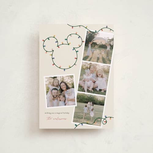 This is a gumdrop petite holiday cards with standard by Sarah Hawkins Designs called disney's mickey glowing lights printing on recycled smooth signature in petite