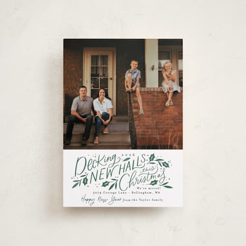 This is a pine petite holiday cards with standard by Alethea and Ruth called decking new halls printing on recycled smooth signature in petite