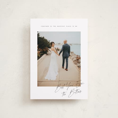 This is a snow petite holiday cards with standard by Orasie called merriest together printing on recycled smooth signature in petite
