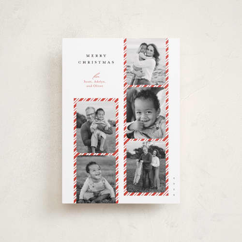 This is a peppermint petite holiday cards with standard by Carrie ONeal called peppermint strip printing on recycled smooth signature in petite