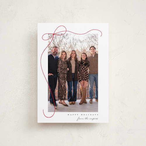This is a snow petite holiday cards with standard by Lauren Chism called cascading bow printing on recycled smooth signature in petite