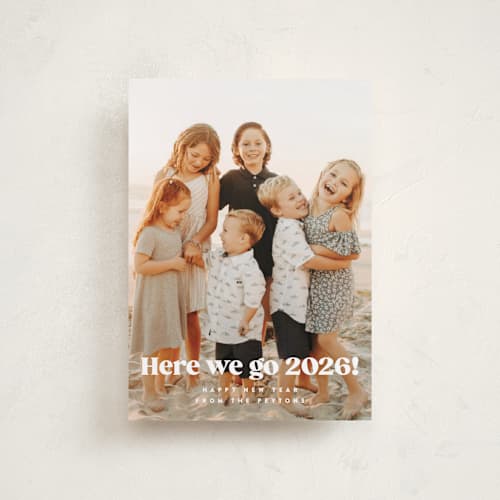 This is a snow petite holiday cards with standard by Kristie Kern called here we go! printing on recycled smooth signature in petite