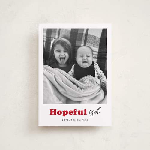 This is a holly petite holiday cards with standard by Carrie ONeal called festive-ish printing on recycled smooth signature in petite