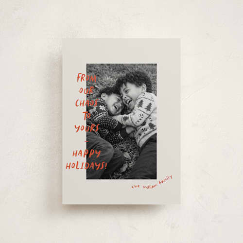 This is a crimson petite holiday cards with standard by Vera Lim called happy chaos printing on recycled smooth signature in petite