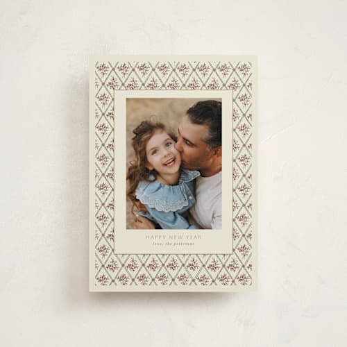 This is a holly berry petite holiday cards with standard by Bryanna Mehner called hollys' bouquet printing on recycled smooth signature in petite