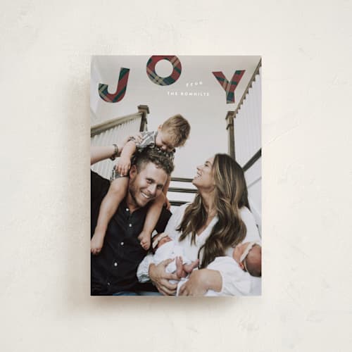 This is a classic plaid petite holiday cards with standard by Sara Hicks Malone called up printing on recycled smooth signature in petite