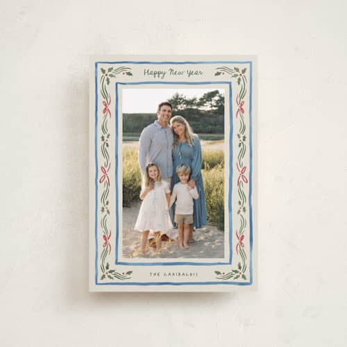 This is a porcelain petite holiday cards with standard by Chris Griffith called holiday gingham printing on recycled smooth signature in petite