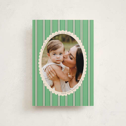 This is a mint petite holiday cards with standard by Morgan Kendall called historic frame printing on recycled smooth signature in petite