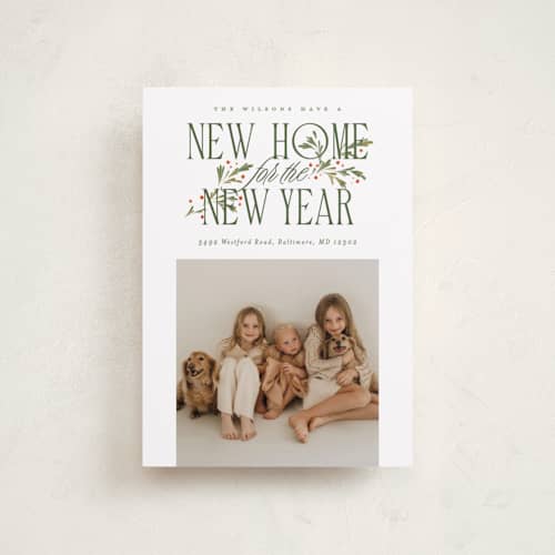 This is a wreath petite holiday cards with standard by Erin L. Wilson called hearth garland printing on recycled smooth signature in petite