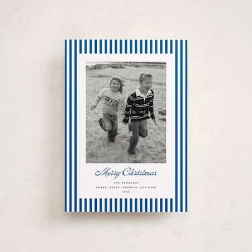 This is a ocean petite holiday cards with standard by Erika Firm called mini cabana stripes printing on recycled smooth signature in petite