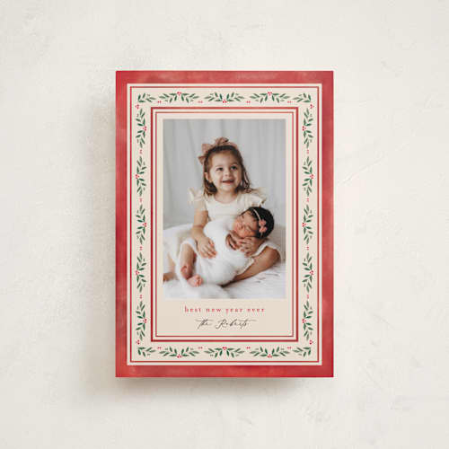 This is a holly berry petite holiday cards with standard by Mansi Verma called floral folk printing on recycled smooth signature in petite