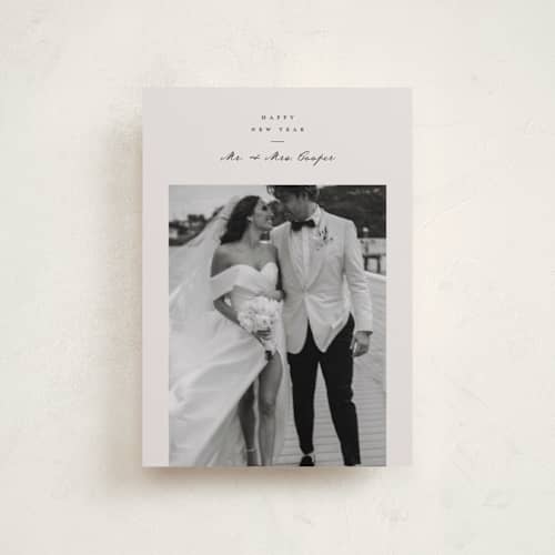 This is a eggnog petite holiday cards with standard by Ashley Iwafuchi called merry season printing on recycled smooth signature in petite