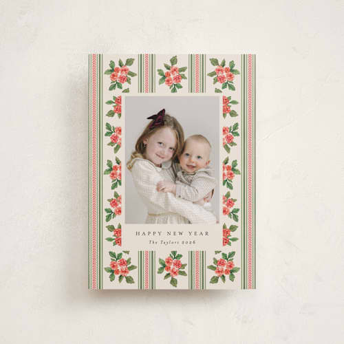 This is a buttercream petite holiday cards with standard by Christy Hy Lee called nostalgic wallpaper printing on recycled smooth signature in petite