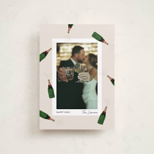 This is a eggnog petite holiday cards with standard by Shari Margolin called popping bottles printing on recycled smooth signature in petite